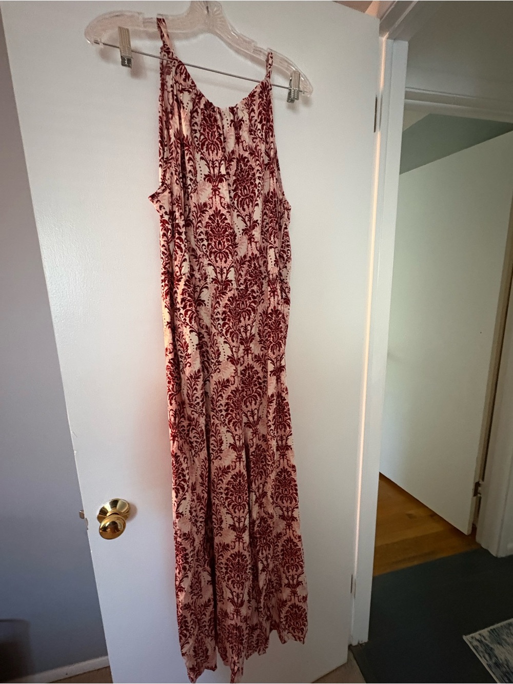 NWT Bloom Chic 14-16 Plus-Size Sleeveless Halter Jumpsuit in Burgundy Print - Picture 2 of 5